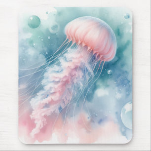 Tapis De Souris Aquarelle rose délicate méduse