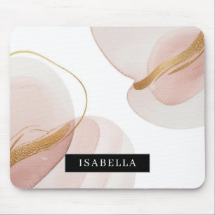 Tapis de souris aquarelle rose et or minimaliste