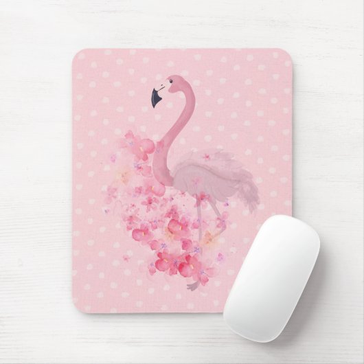 Tapis De Souris Aquarelle rose Flamant rose Floral et points (Avec souris)