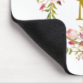 Tapis De Souris Aquarelle rose Floral Wreath Or Monogramme (Coin)