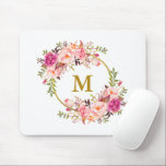 Tapis De Souris Aquarelle rose Floral Wreath Or Monogramme<br><div class="desc">Aquarelle rose Floral Wreath Or Monogramme Souris Pad</div>