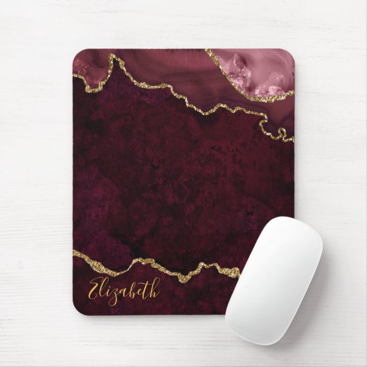 Tapis De Souris Aquarelle Rose Gold Marble Géode Agate (Avec souris)
