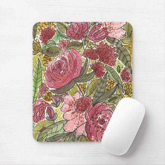 Tapis De Souris Aquarelle rose pâle Jardin de printemps floral (Avec souris)