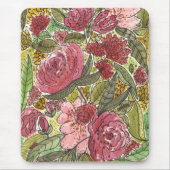 Tapis De Souris Aquarelle rose pâle Jardin de printemps floral (Devant)