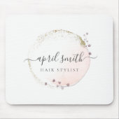 Tapis De Souris Aquarelle rose pâle Or Cercle Floral (Devant)