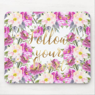 Tapis De Souris Aquarelle rose Roses Suivez votre coeur