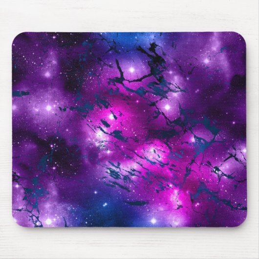 Tapis De Souris Aquarelle rose, violet et marbre bleu Galaxy (Devant)