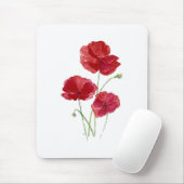 Tapis De Souris Aquarelle Rouge Pavot Jardin Fleur Art Floral (Avec souris)