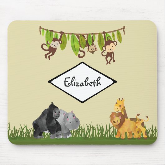 Tapis De Souris Aquarelle Safari Jungle Illustration animale (Devant)