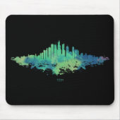 Tapis De Souris Aquarelle Skyline de Chicago en bleu et vert (Devant)