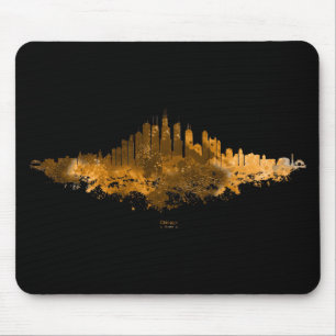 Tapis De Souris Aquarelle Skyline de Chicago en orange