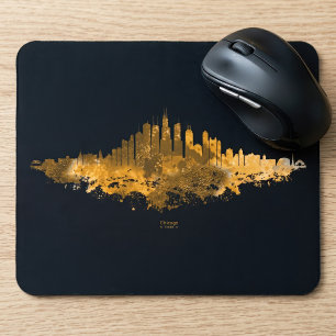 Tapis De Souris Aquarelle Skyline de Chicago en orange