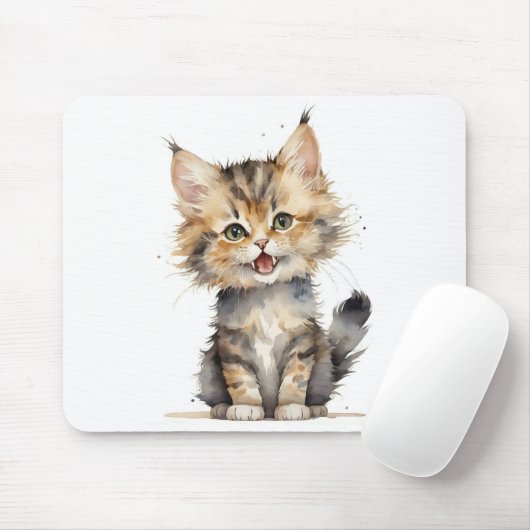 Tapis De Souris Aquarelle Tabby Kitten (Avec souris)