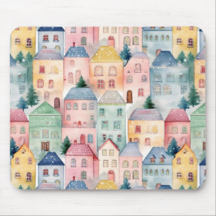 Tapis De Souris Aquarelle transparente motif avec maisons