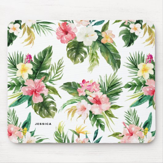 Tapis De Souris Aquarelle Tropical Floral Motif Personnalisé (Devant)
