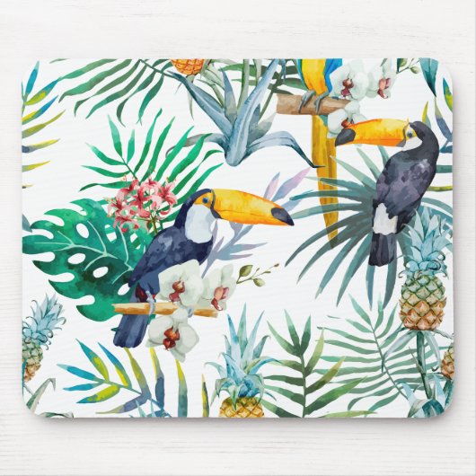 Tapis De Souris Aquarelle tropicale d'oiseau de perroquet d'ananas (Devant)