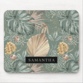 Tapis De Souris Aquarelle Tropicale Gold & Green Feuille Motif (Devant)