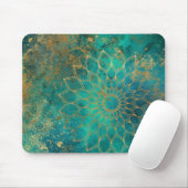 Tapis De Souris Aquarelle Turquoise Abstraite Grunge d'or Mandala (Avec souris)