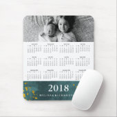 Tapis De Souris Aquarelle Turquoise foncée et Gold 2018 Calendrier (Avec souris)