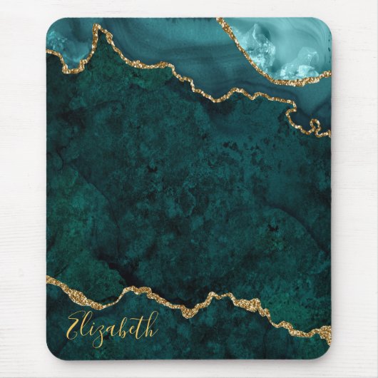 Tapis De Souris Aquarelle Turquoise or Marbre Géode Agate (Devant)