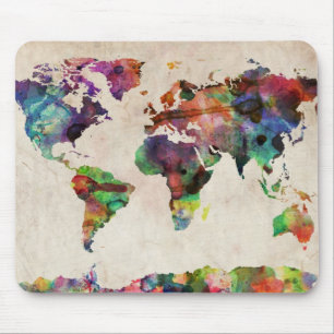 Tapis De Souris Aquarelle urbaine de carte du monde