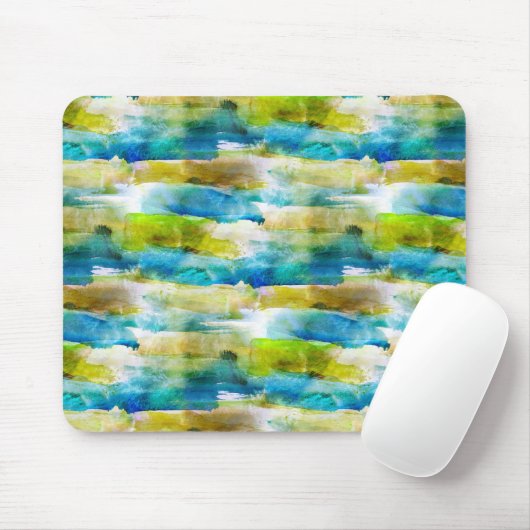 Tapis De Souris Aquarelle vert abstrait, bleu (Avec souris)