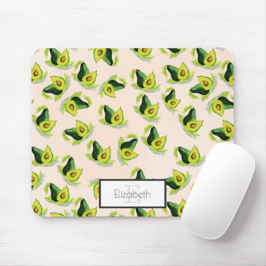 Tapis De Souris Aquarelle vert Avocados Motif avec monogramme (Avec souris)