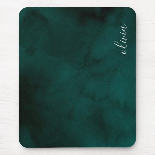 Tapis De Souris Aquarelle vert foncé Nom du monogramme (Devant)
