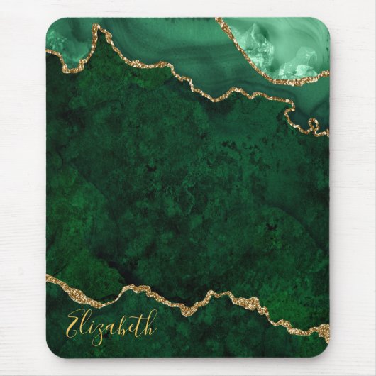 Tapis De Souris Aquarelle Vert Marbre Or Géode Agate (Devant)