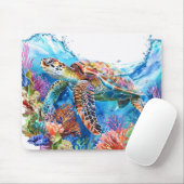 Tapis De Souris Aquarelle Vibrante Tortue marine (Avec souris)
