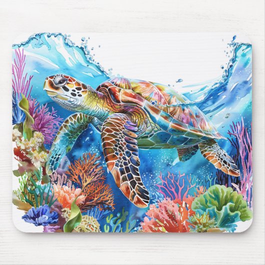 Tapis De Souris Aquarelle Vibrante Tortue marine (Devant)