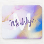 Tapis De Souris Aquarelle violet Abstrait Girly Luxury Monogramme (Devant)