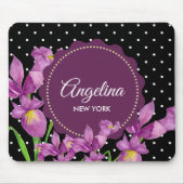 Tapis De Souris Aquarelle violet Iris noir blanc Pois (Devant)