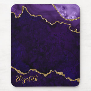 Tapis De Souris Aquarelle violet or Marbre Géode Agate