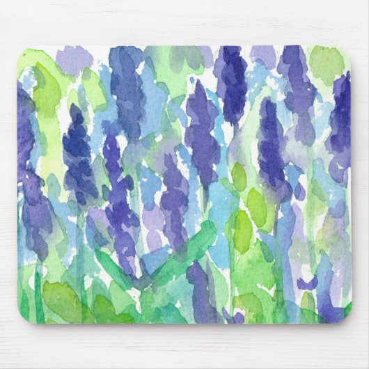 Tapis De Souris Aquarelle violette Fleurs de Lavande (Devant)