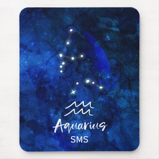 Tapis De Souris Aquarius Zodiac Constellation Blue Galaxy Monogram (Devant)