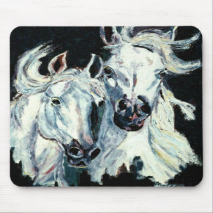Tapis de souris Arabe blanc de deux chevaux