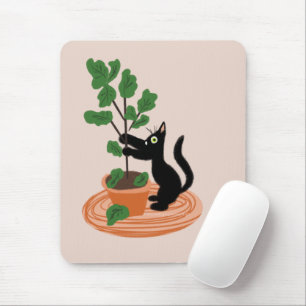 Tapis De Souris Arbre à figues de chat drôle Plantes en pot Dessin