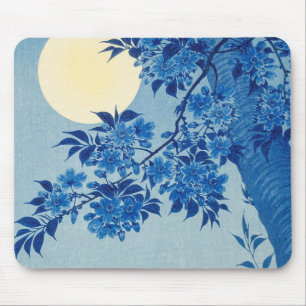 Tapis De Souris Arbre à fleurs de cerisier lune nuit japonaise