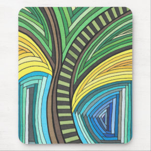 Tapis De Souris Arbre Abstrait et Dessin Géométrique Peints à la M