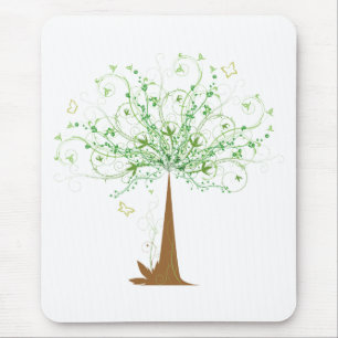 Tapis De Souris Arbre abstrait et papillons