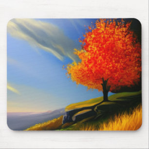 Tapis De Souris Arbre d'automne au bord de l'océan Mousepad
