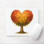 Tapis De Souris Arbre d'automne en forme de coeur (Avec souris)