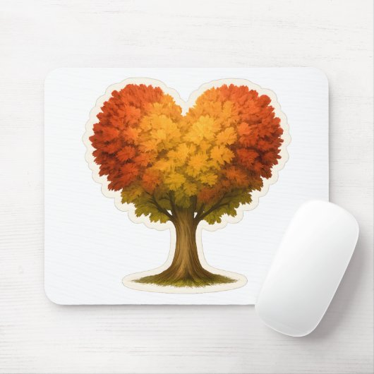 Tapis De Souris Arbre d'automne en forme de coeur (Avec souris)