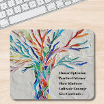 Tapis De Souris Arbre de devis motivationnel<br><div class="desc">Ce tapis de souris décoratif est orné d'un arbre en mosaïque aux couleurs de l'arc-en-ciel et d'une citation inspirante. Parce que nous créons notre propre oeuvre,  vous ne trouverez pas cette image exacte d'autres designers. Mosaïque originale © Michele Davies. Citation originale © Michele Davies.</div>