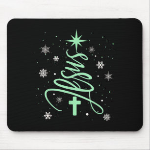 Tapis De Souris Arbre de Jésus Noël chrétien Foi Flocons de neige