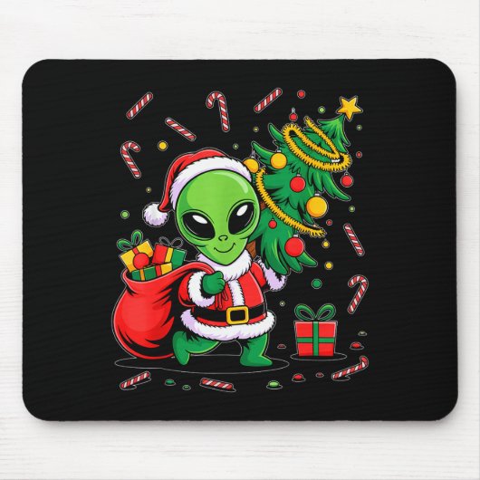 Tapis De Souris Arbre de Noël Alien Éclairages de Noël Drôle de Va (Devant)
