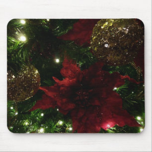 Tapis De Souris Arbre de Noël bordeaux et or I Photo de vacances