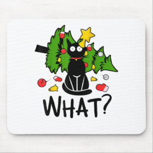 Tapis De Souris Arbre de Noël drôle de chat noir Noël joyeux Santa