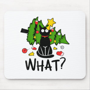 Tapis De Souris Arbre de Noël drôle de chat noir Noël joyeux Santa